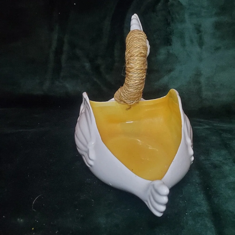 Ceramic Long Neck Swan With Rope Twine Wrapped Neck Candy Trinket Dish Unbranded